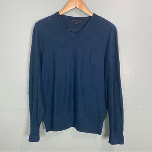 John Varvatos‎ Blue V Neck Linen Blend Pullover Sweater Knit Sz M